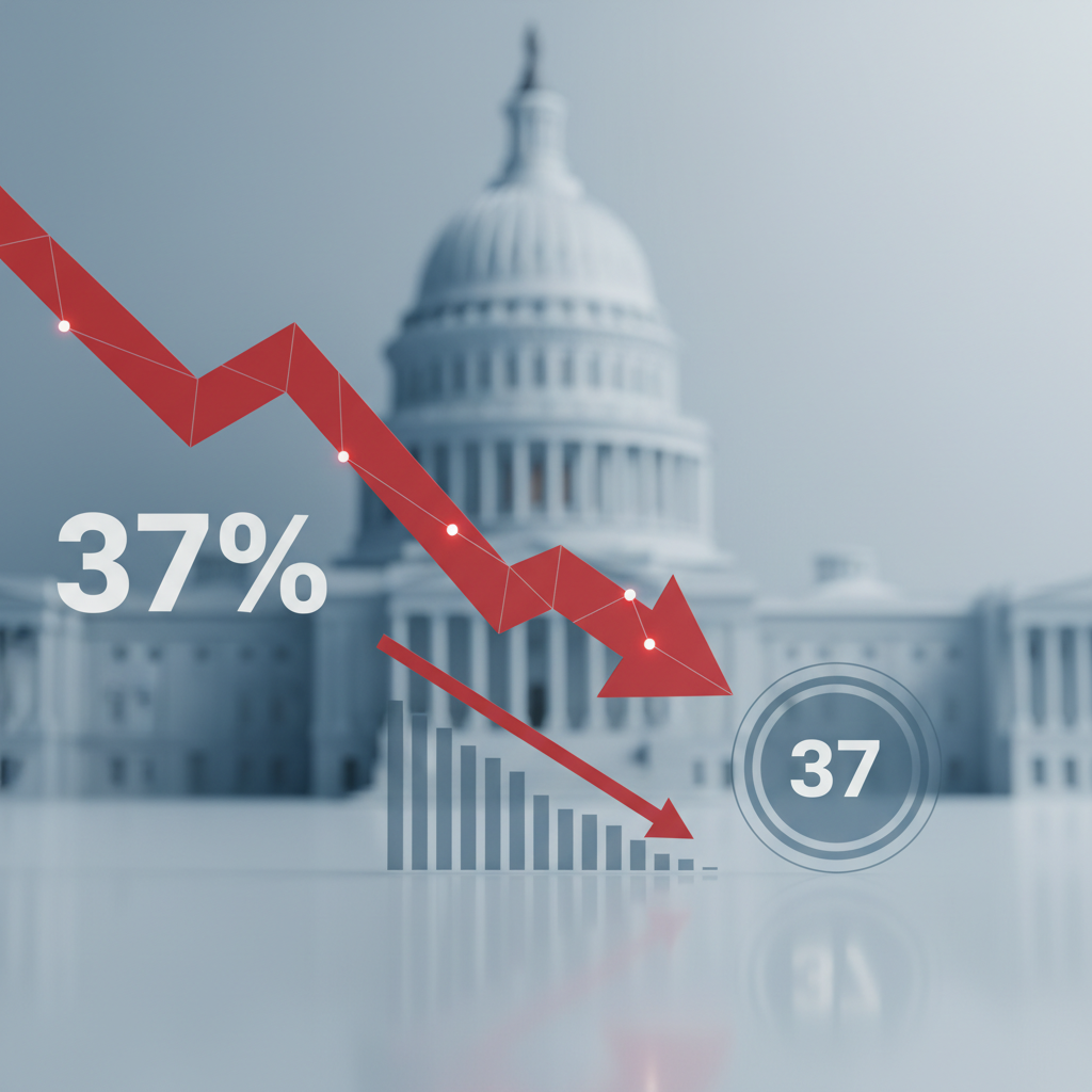 Poparcie dla prezydenta Trumpa spada do 37% w II kadencji (sondaż Siena/NYT). Rekordowy spadek przed wyborami połówkowymi stawia Republikanów w trudnej sytuacji politycznej.